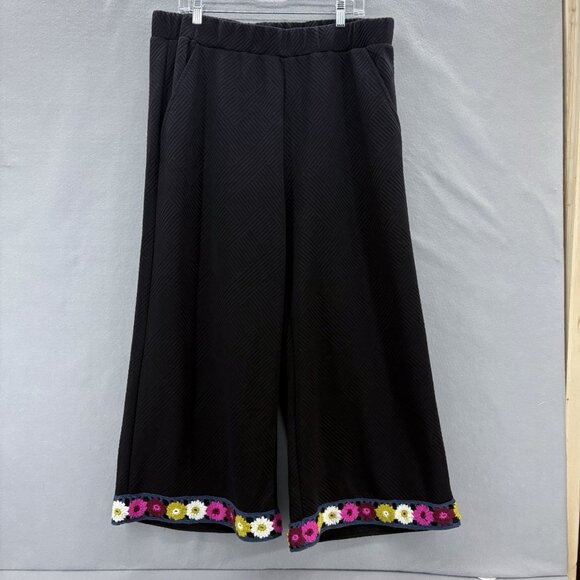 SEE AND BE SEEN Womens Black Textured 2 Piece Wide Leg Crochet Detail Boho SZ 2X - Picture 2 of 16